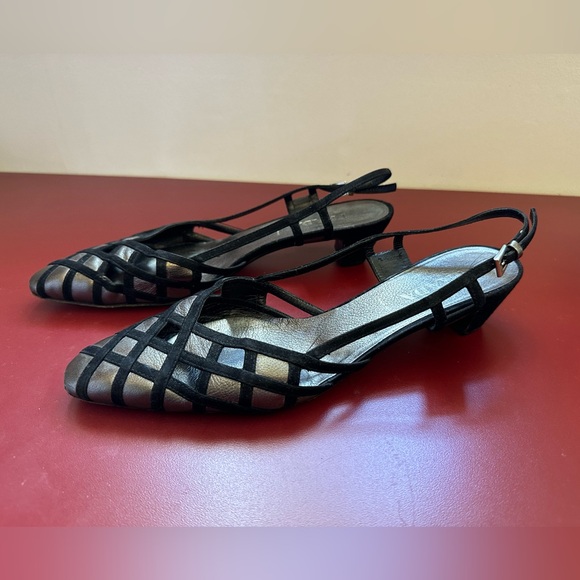 **PRADA Low Heel Slingbacks Black Suede and Silver, Size 39.5 / 9 US - Picture 2 of 7